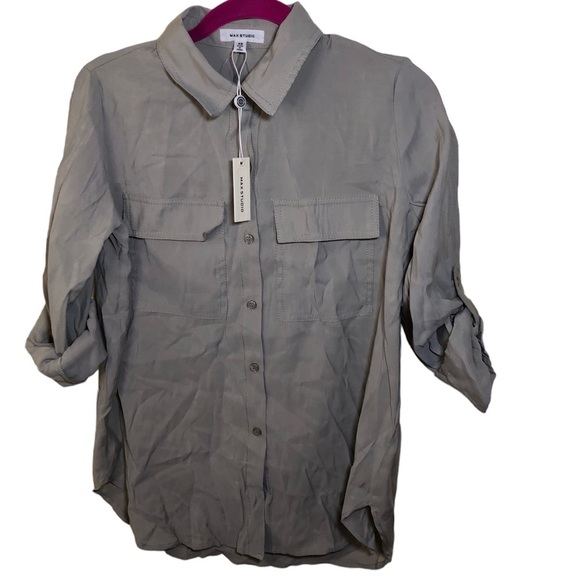 Max Studio Women's Tab Sleeve Button Front Blouse size XS - Picture 2 of 8